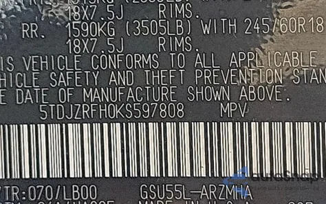 2019 Toyota Highlander Se/Xle from USA, damaged, VIN 5TDJZRFH0KS597808